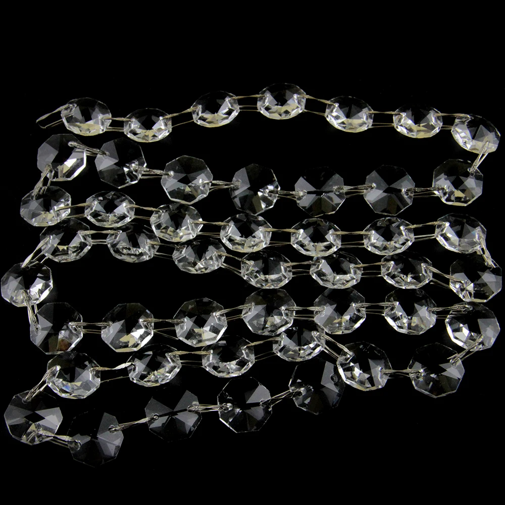 1m All Colors 14mm Crystal Glass Octagon Beads Chains Hanging Strand Garlands for Curtain Decor Home Wedding FengShui Decoration