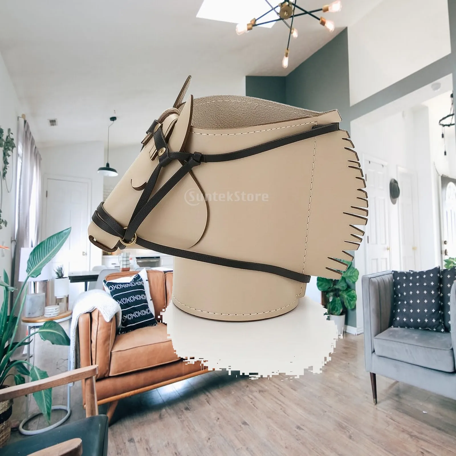 Horse Head Desk Organizer Stitched Horse Head Pen Holder Decorative Leather Desk