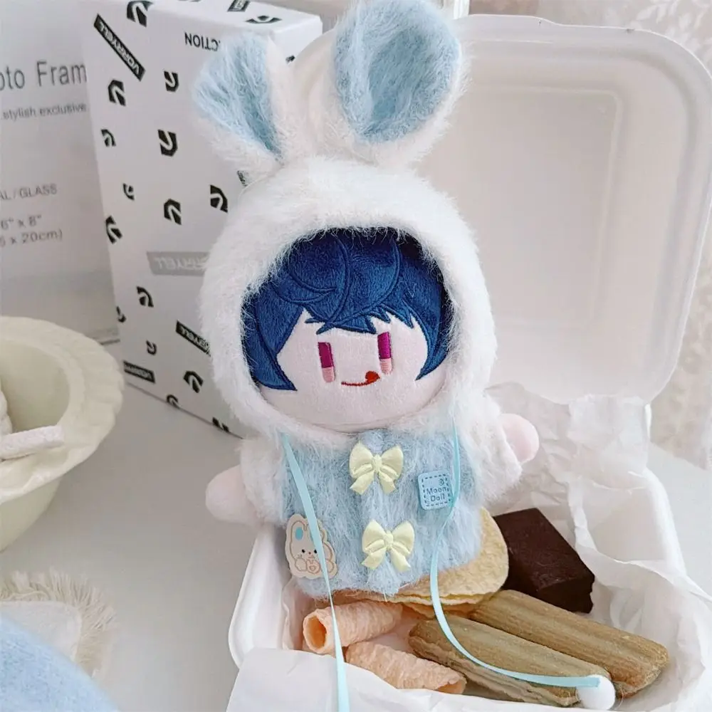 Creative Cartoon Rabbit Ear Doll Clothes Pink Blue 10cm Doll Overcoat Changing Dress Game Doll Dress For Cotton Doll
