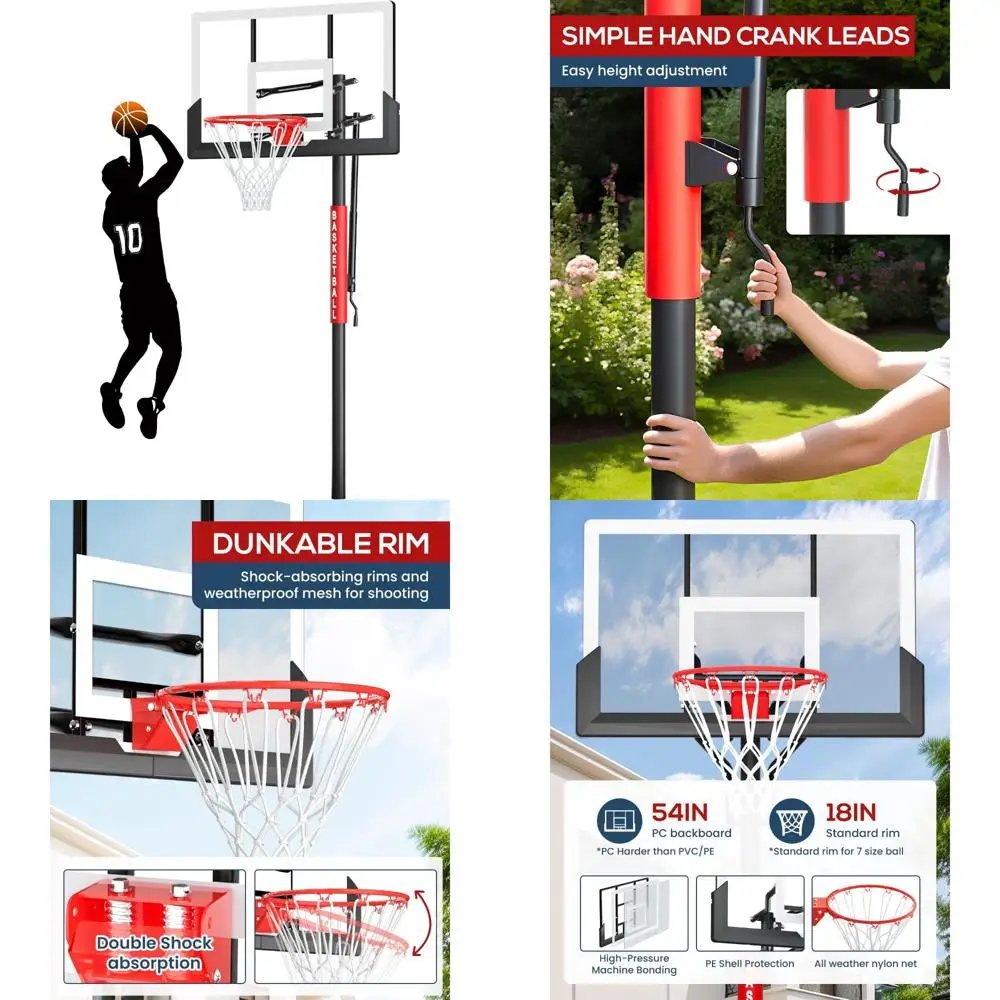 Sistema porta da basket da esterno regolabile da 10 piedi con manovella, canestro interrato infrangibile da 45-54 pollici per durare