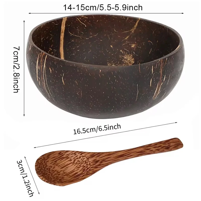 E9 Natural Coconut Bowl Set Salad Smoothie Bowls Wooden Ramen Bowl Coconut Spoon Coco Smoothie Kitchen Tableware Coconut Bowl 2