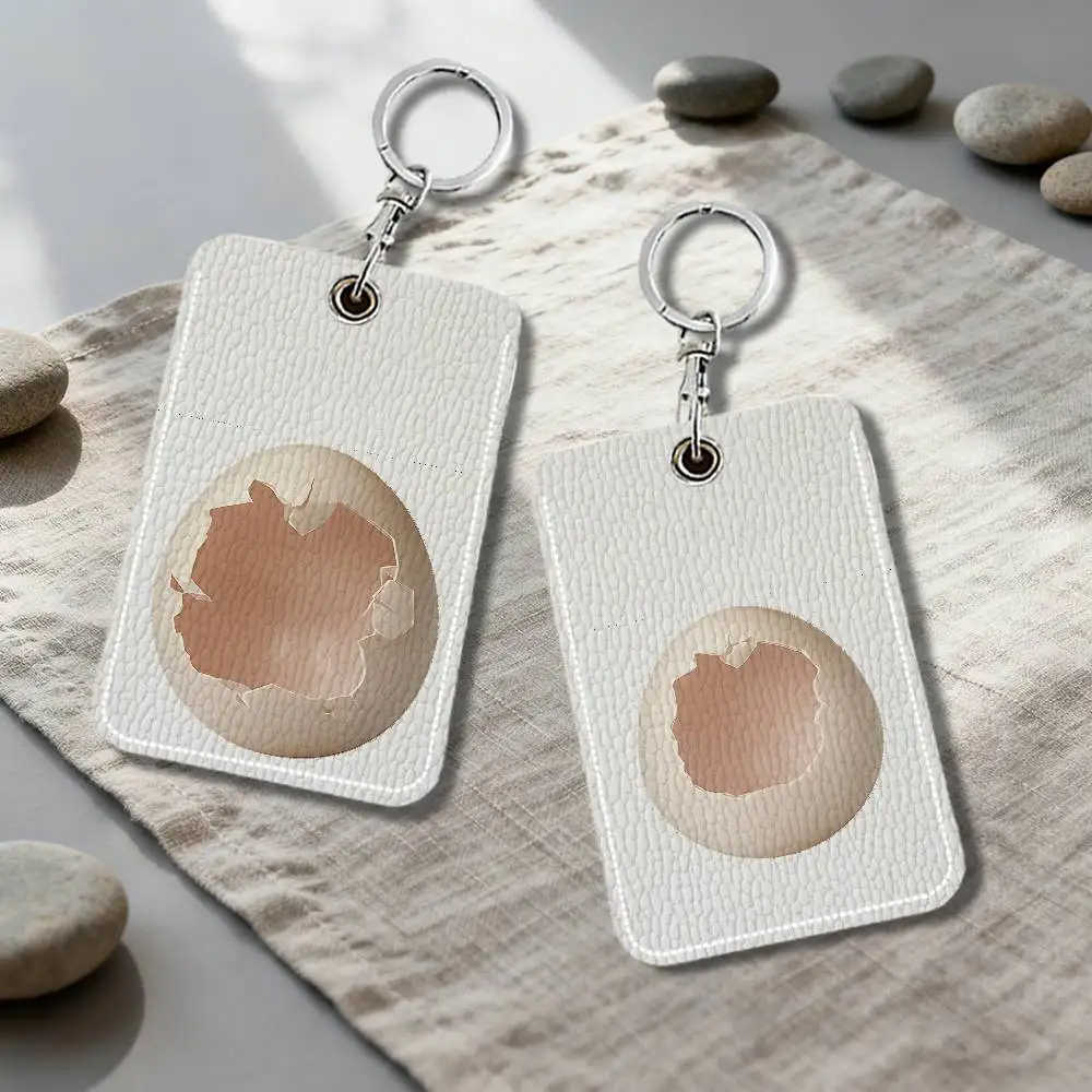 Egg Shell Fashion Niche Leather Card Holder Keychain Key Ring Access Tags ID Card Case Keychain Card