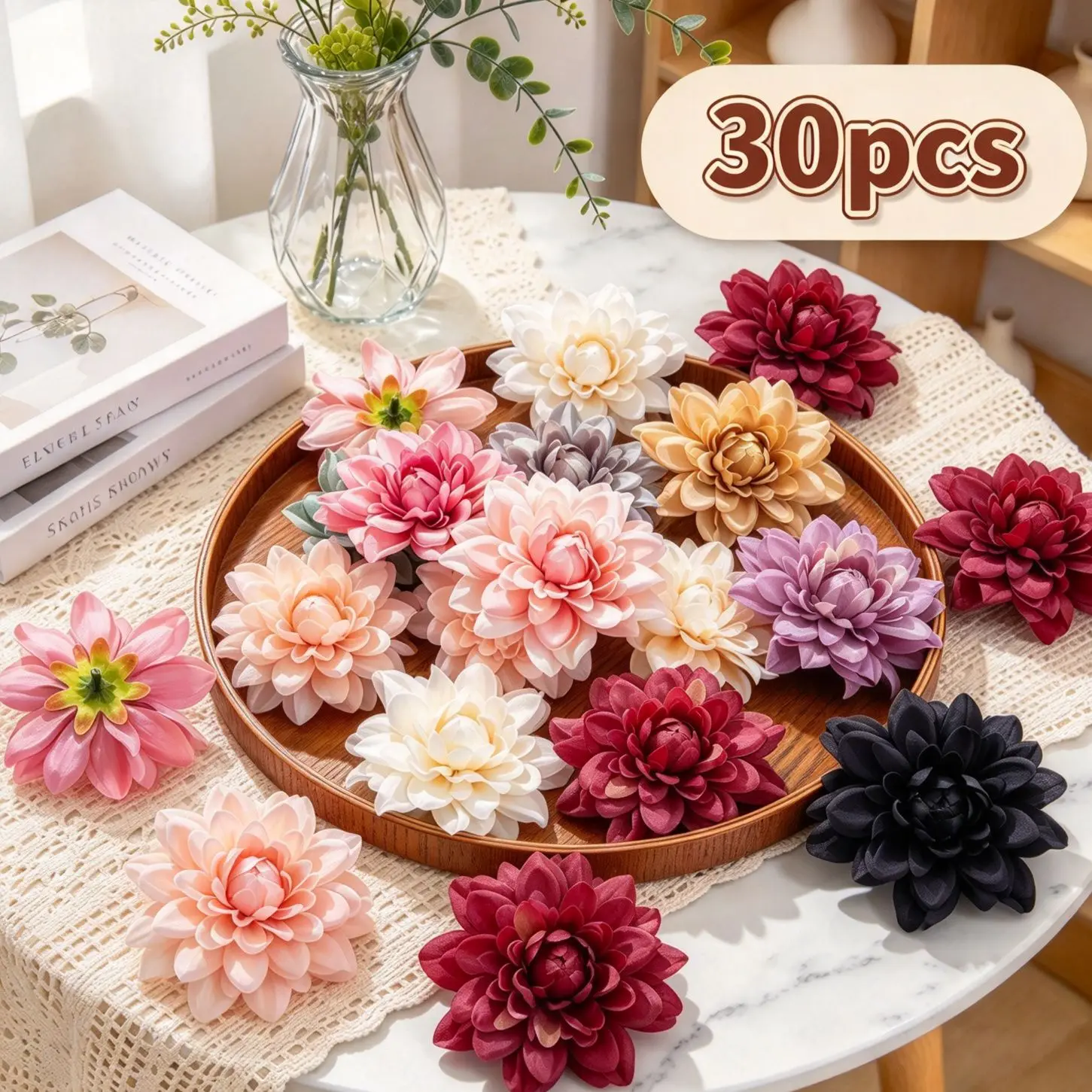 15/30 Pcs Silk Artificial Flowers White Chrysanthemum DIY Gift Wedding Outdoor Holiday Party Home Table Garden Arch Decor Wreath