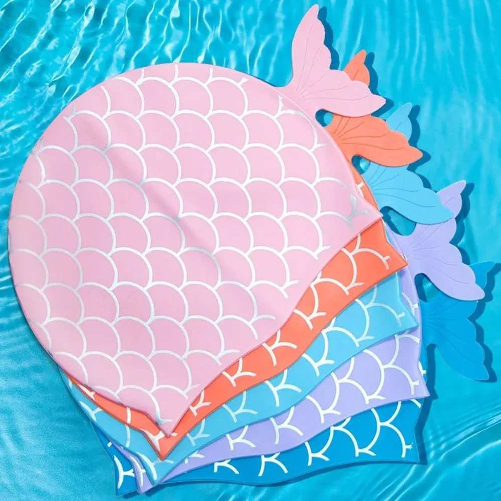 

Мягкая силиконовая детская шапочка для плавания, водонепроницаемая шапочка для плавания с хвостом русалки для девочек, нескользящая высокоэластичная шапочка для бассейна, детская шапочка