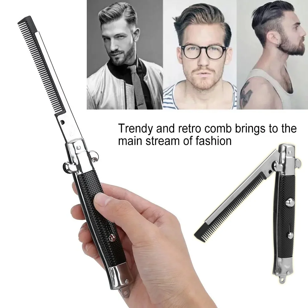 Peine Plegable de Acero Inoxidable, Estilo Navaja, Portátil, para Peinado Diario y Viajes, para Hombres
