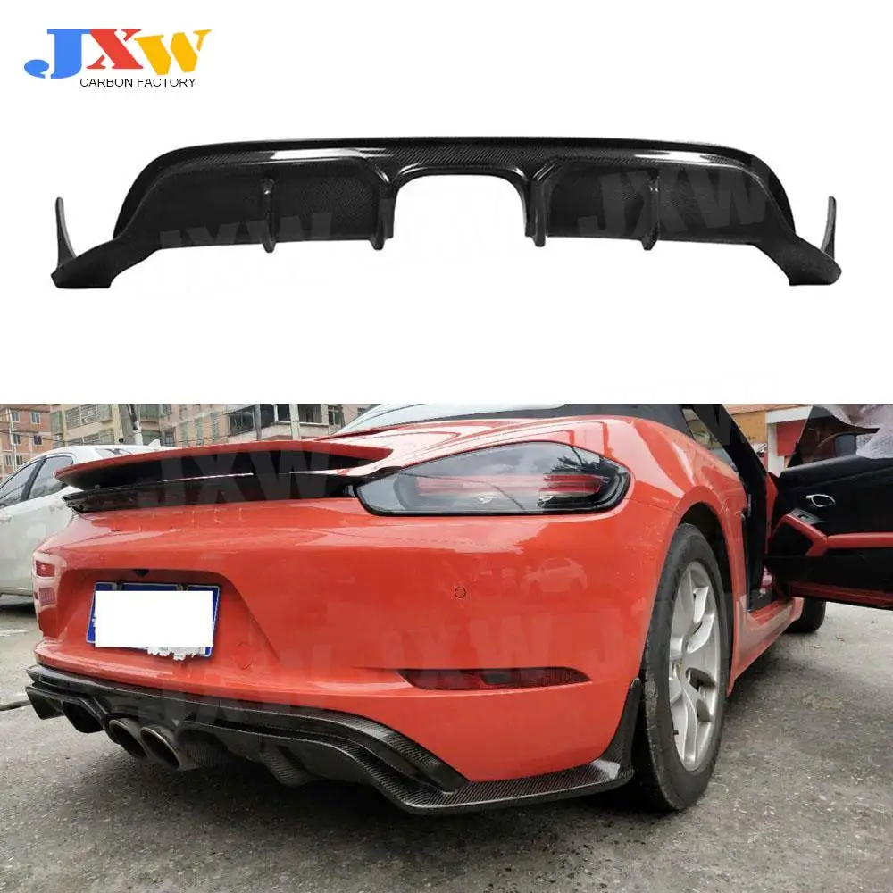 

Carbon Fiber Rear Bumper Lip Diffuser Spoiler Aprons fit for Porsche 718 Cayman Boxster Base S Coupe 2017 2018 Car Styling