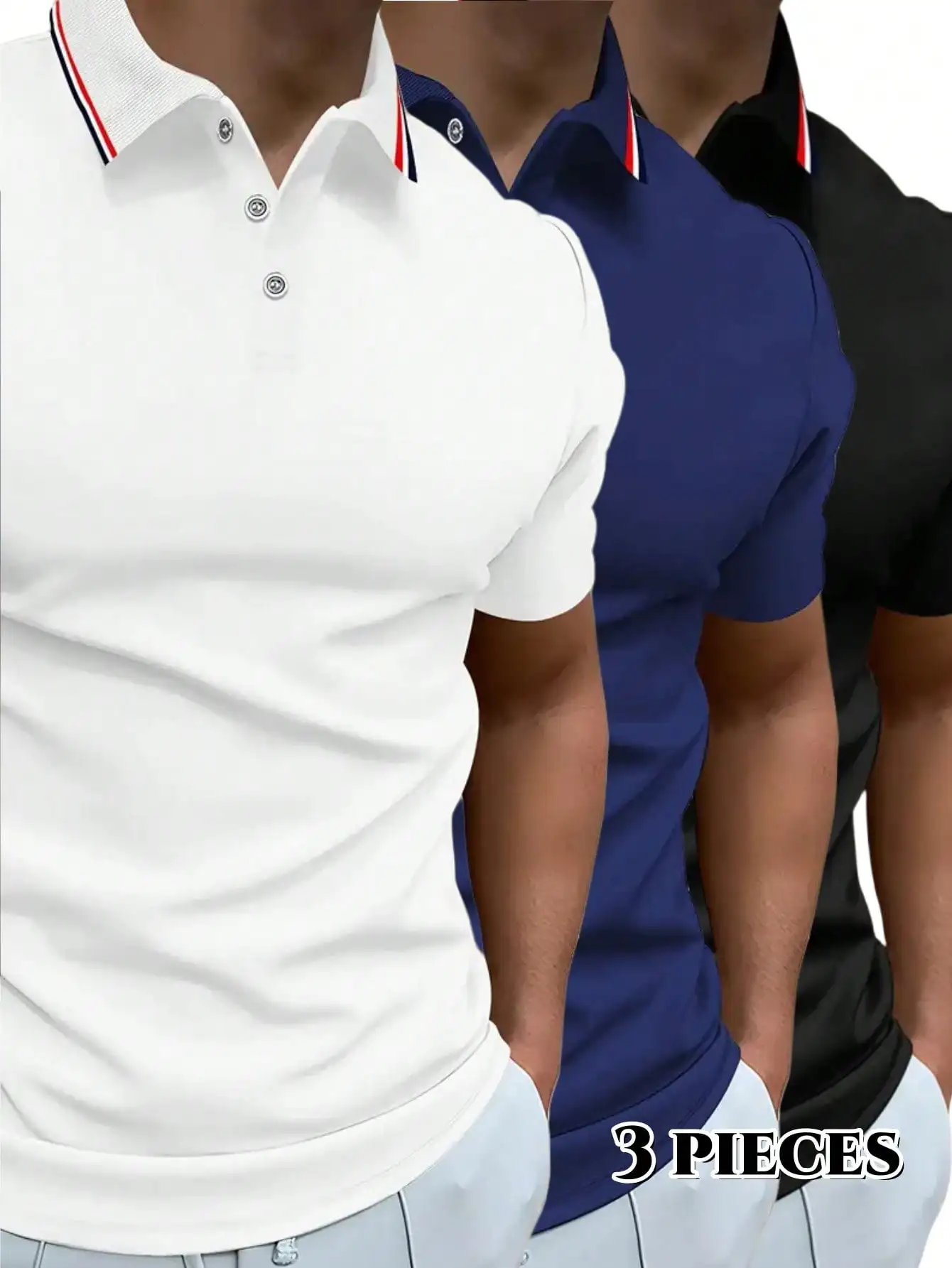 

3-Pack Men's Short Sleeve Polo Shirts - Classic Collar, Breathable Fit for Casual & Outdoor Wear