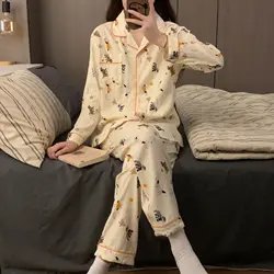 Pajamas set cute student women pyjamas autumn winter Mujer Dog Print Sleepwear Set Long Sleeve Top + Pants Homewear Breathable