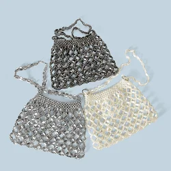 New retro metallic handmade shiny bead sequin woven handbag, underarm single shoulder bead bag