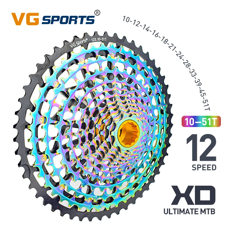 

VG Sports 12 Speed 10-51T Ultimate Freewheel Rainbow Ultralight Wear-resistant 12s Velocidade K7 MTB Bike Sprockets Parts Fit XD