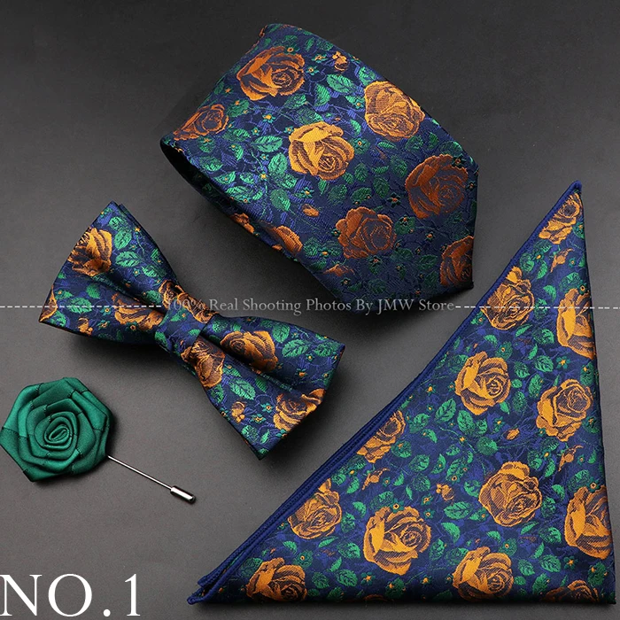 Neue Rose Blumen Männer Krawatte Set Polyester Jacquard gewebte Krawatte Fliege Anzug Vintage rot rosa für Bräutigam Business Hochzeits feier Geschenk – Detail 1