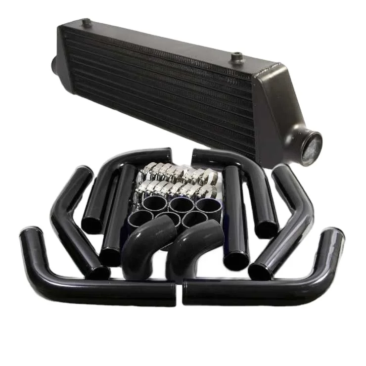 

Universal Aluminum Intercooler+Piping Kits Black Oversize: 27"X7"X2.5" Inlet & Outlet:2.5"