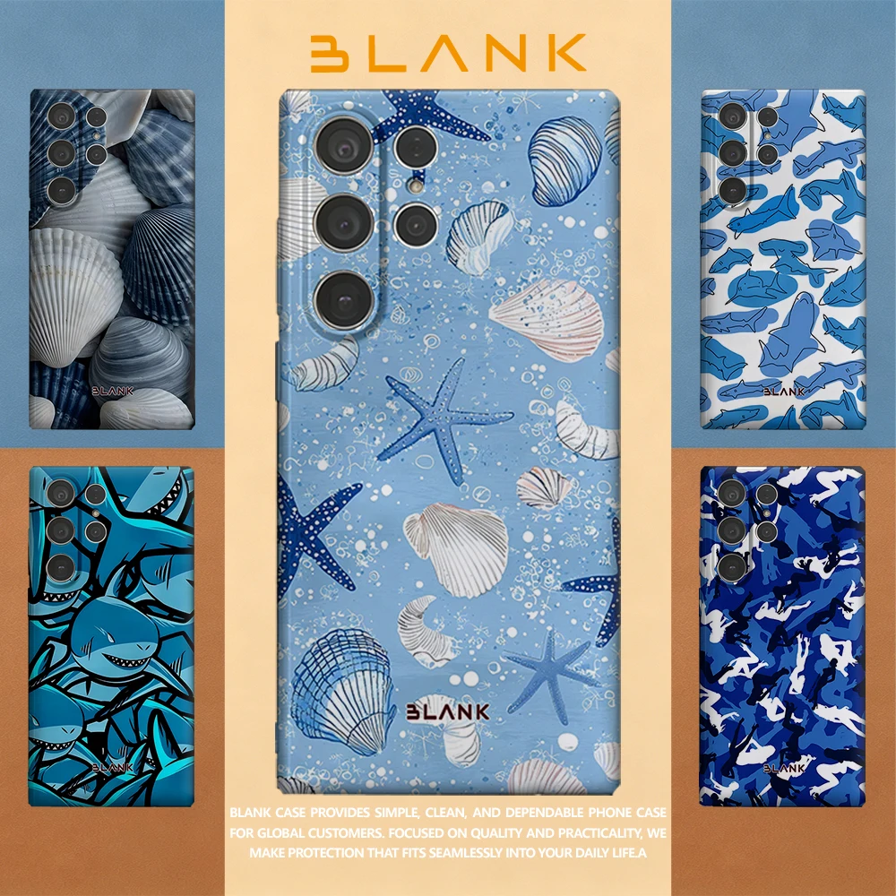Blue Sea Shell For Samsung Galaxy S26 S25 S24 A56 A36 Phone Case Protection Cover for Women Girl Blank