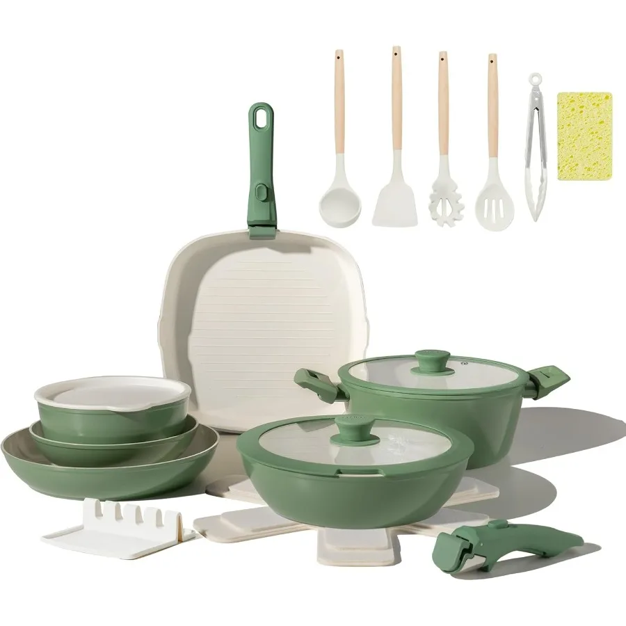 

23pcs Ceramic Pots and Pans Set, Nonstick Detachable Handle Cookware, Induction Kitchen Cooking Set with Removable Handle,includ