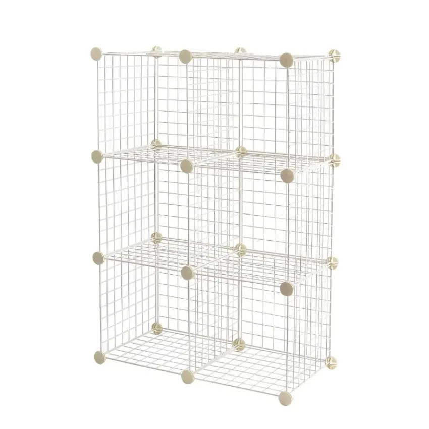 Black White 6-Cube Wire Grid Stackable Storage Organizer, 30/35/45cm DIY Modular Shelving Unit for Home Office Closet