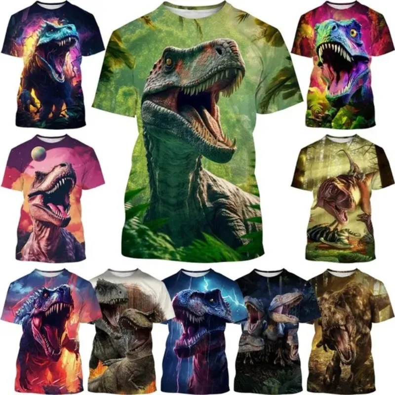 Tyrannosaurus Rex 3D Printed T-shirt Dinosaur Animal Men and Women Print Round Neck Short-sleeved Casual Cosplay Men\'s Clothing