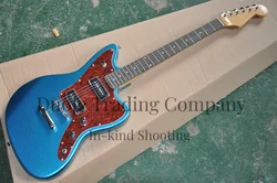 Metal Blue Electric Guitar dual P90 pickup red turtle shell guard board Rose wood fingerboard 22 Frets fixed bridge support cust