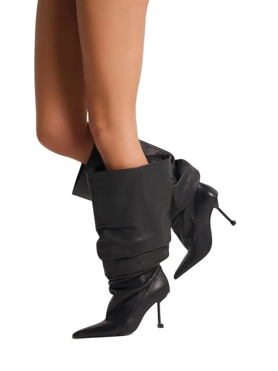 Shoes for Woman Women's Boots PU Slouch Knee-High Boots Glossy, High-Heeled Fashion Statement for Modern Elegance & Edgy Style
