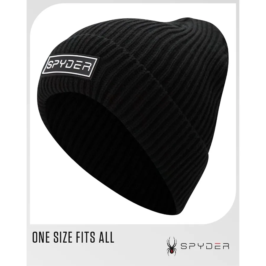 Gorro masculino de malha Spyder - 1 pacote/2 pacote de gorro de malha canelada aconchegante para homens – Chapéu de inverno quente com boné de caveira com remendo de logotipo bordado