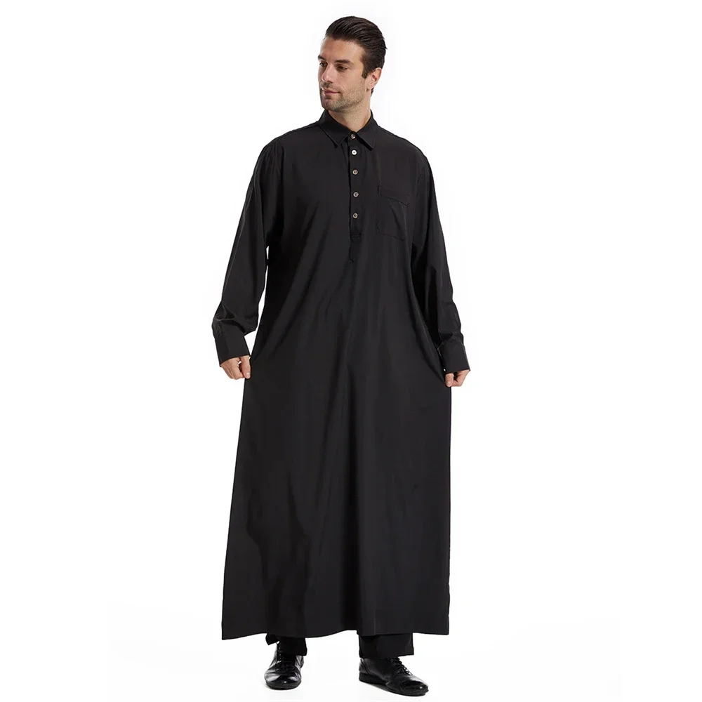Musulmano Medio Oriente Manica Lunga da Uomo Jubba Thobe Ramadan Robe Arabo Islamico Tinta Unita Caftano Thawb Maxi-Mustile Dubai Lungo Abaya