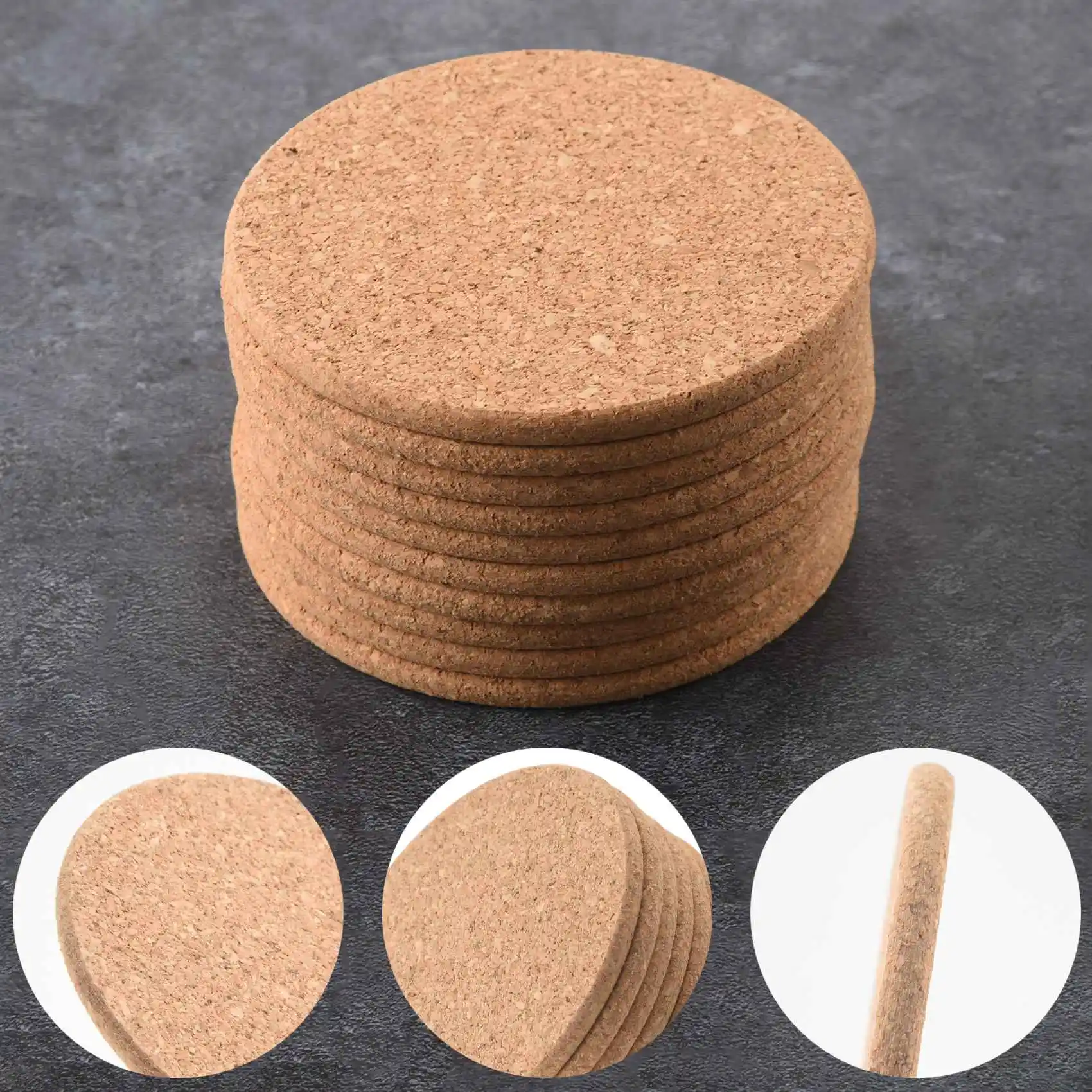 Coasters Reutilizáveis Cork Bar Drink, Absorvente, 90mm, 5mm de espessura, Conjunto de 10