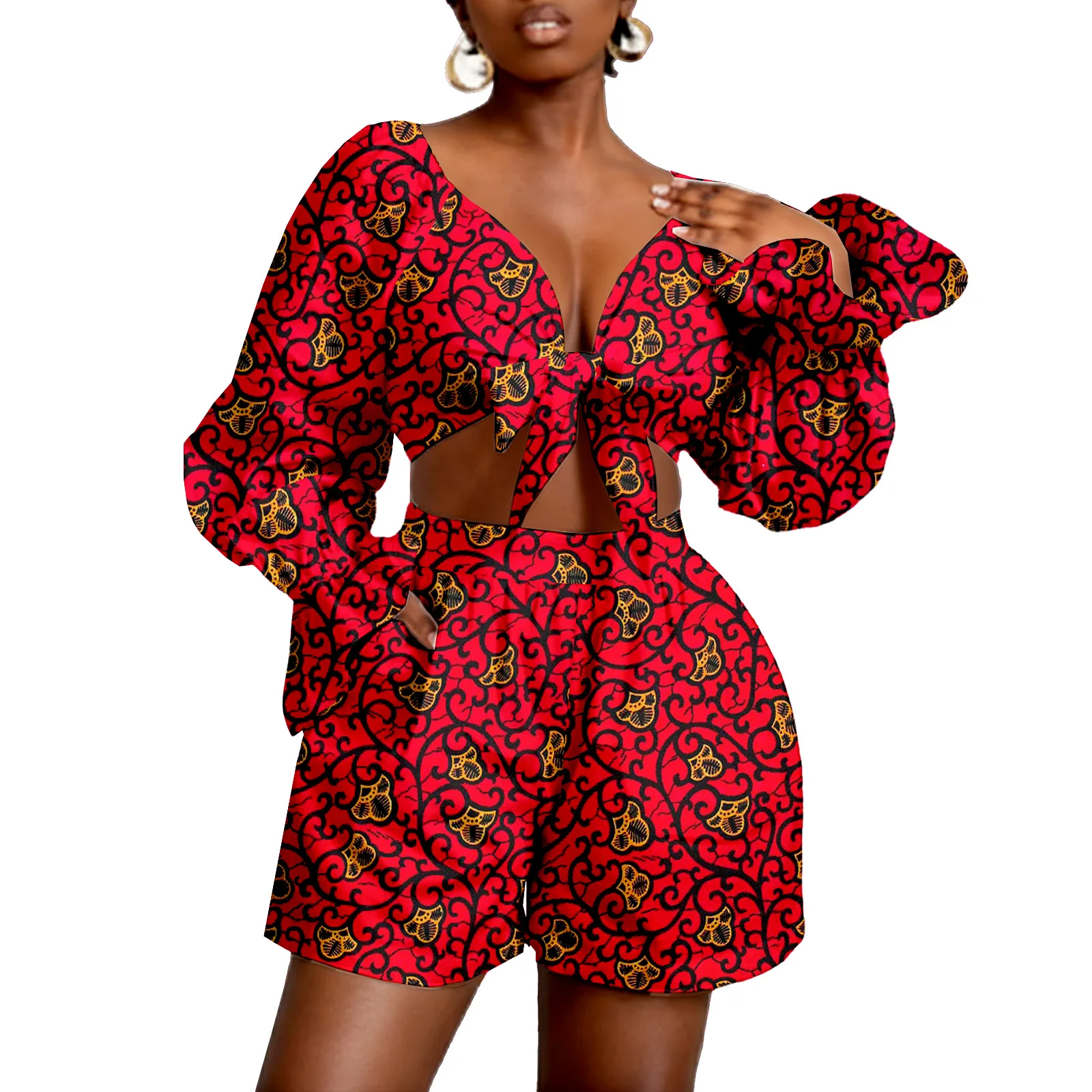 

Африканский наряд для женщин, наряды Dashiki, одежда с принтом Kente, комплект из 2 предметов, топ и шорты для вечеринки