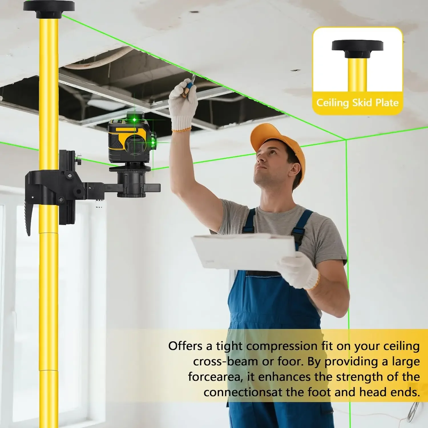 เสาเลเซอร์แบบยืดหดได้พร้อมเกลียวขนาด 1/4 นิ้ว และ 5/8 นิ้ว สำหรับเลเซอร์แบบหมุนและแบบเส้นตรง ความยาว 4 เมตร/13.45 ฟุต