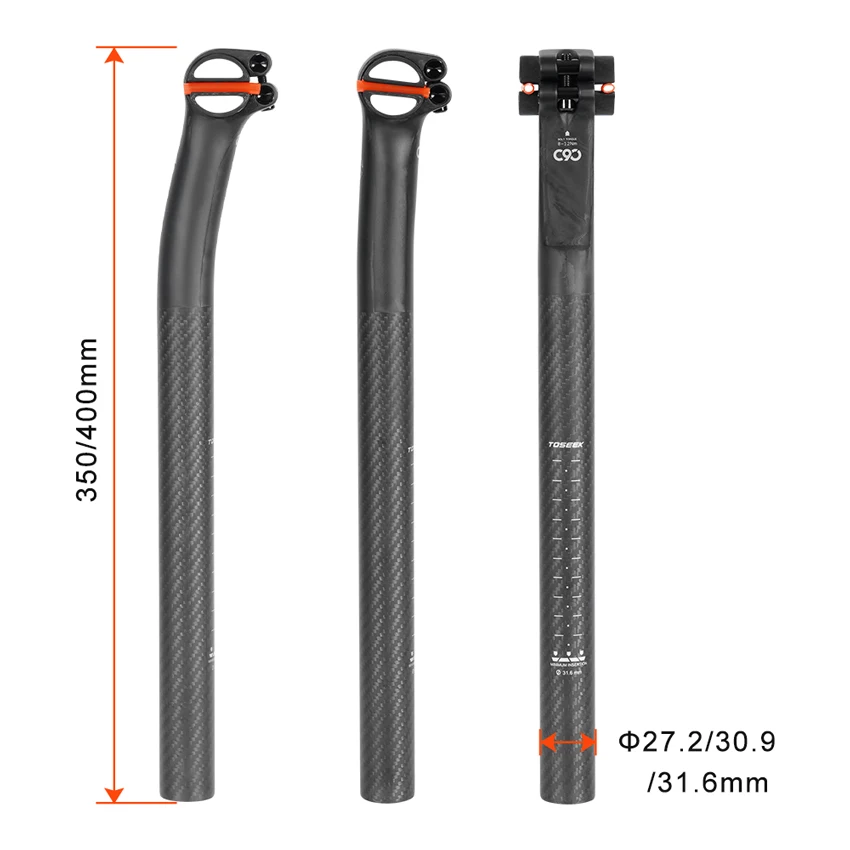 TOSEEK C90 T800 Carbon Fiber SeatPost MTB/Road Bicycle Seat Post Offset 5mm or 20mm Bike Seat Tube 27.2/30.9/31.6mm