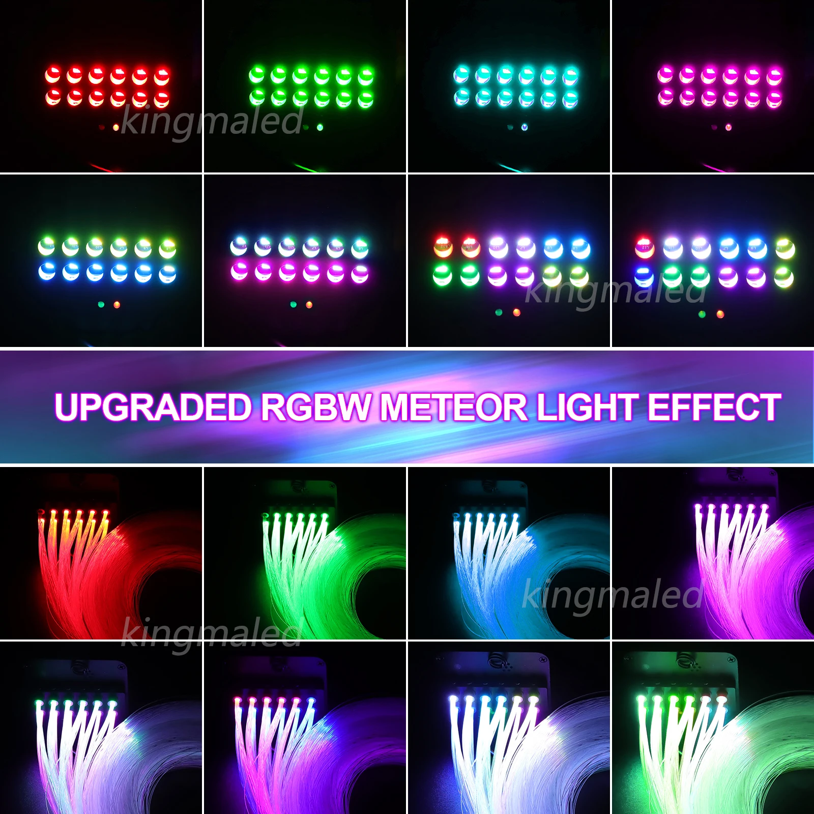 Kit de plafonnier étoilé à fibres optiques RGBW 4 ports 36W, effet étoiles filantes, avec contrôle par application, pour étoiles de toit de voiture