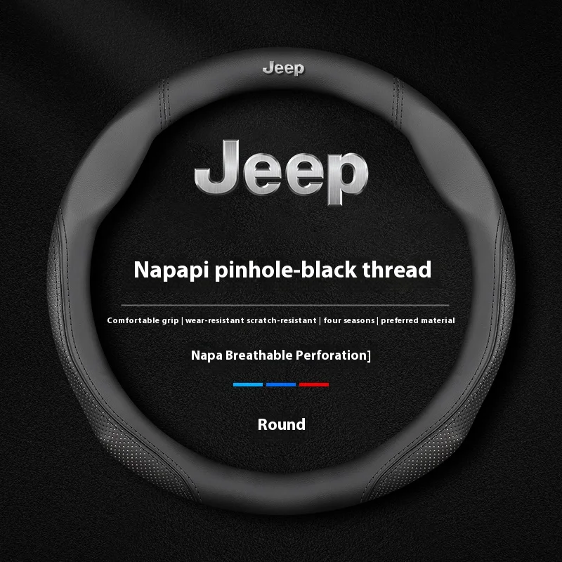 Protector de cuero antideslizante para volante de coche Jeep Wrangler JK Patriot Commander gladiador Renegade Grand Cherokee Compass Wagoneer