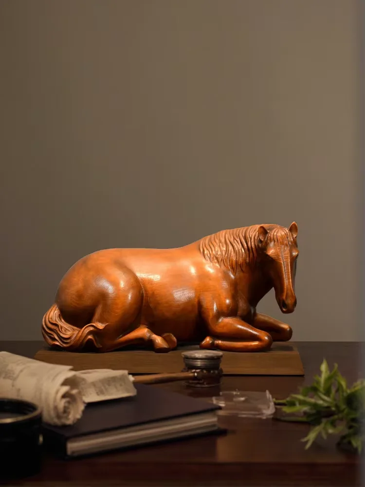 Old Boxwood Tang Ma Successful Horse Statue statue Childlike Delight study screen Amass wealth Ornaments Town House Exorcism