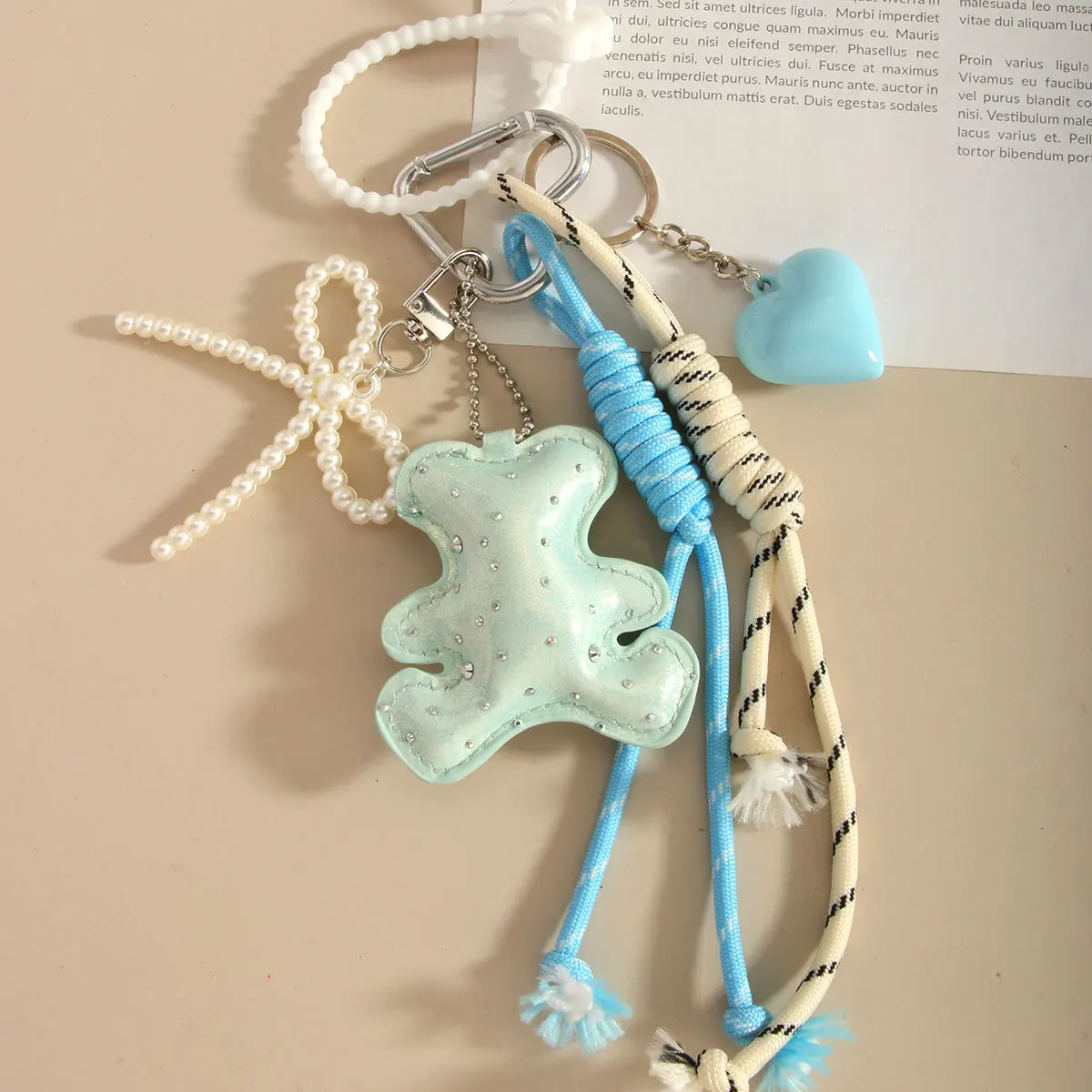 Trendy Shiny Rhinestone Bear Accessory With Heart-shaped Bow Versatile Keychain Charm For Decorating Handbags Elegant Exquisite