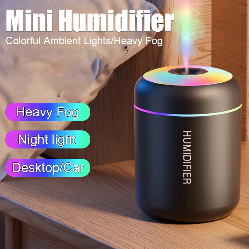 180ML Air Humidifier USB Mini Car Aroma Diffuser Mute Heavy Fog Home Small Purifier Cool Mist Maker Colorful Lights humificador