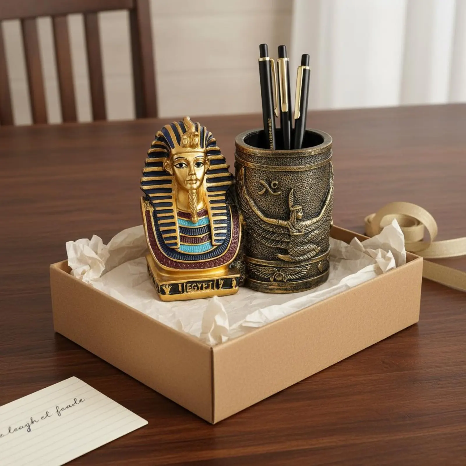 Ancient Pharaoh Pen Holder Creative Design Pharaoh Bust Writing Utensil Holder Ancient Nile Valley Desk Decor Distinctive Gift