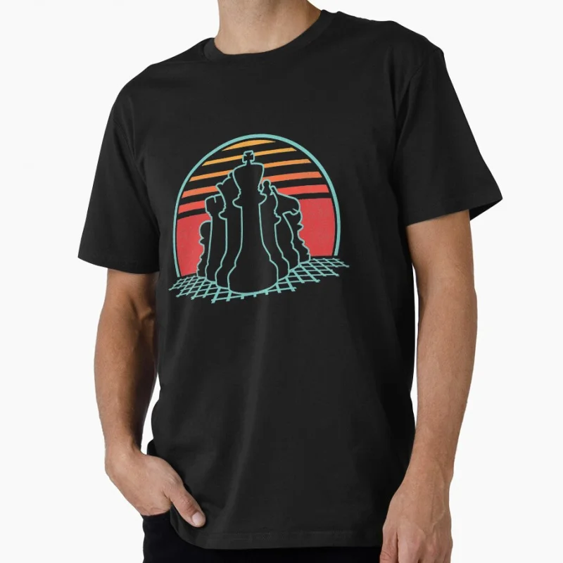 

Chess Pieces Retro Vintage 80s Style Gift T shirt for man 100% cotton Large size Tops Game Graphic Print Clothes S-6XL