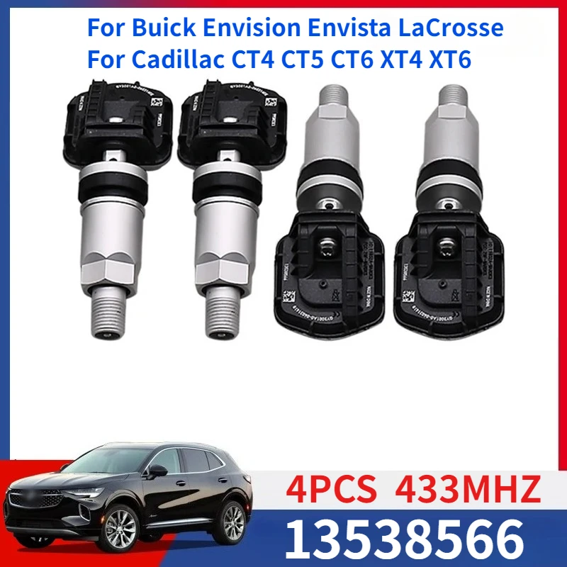 

13538566 For Chevrolet Blazer Buick Envision Envista LaCrosse Cadillac CT4 CT5 CT6 TPMS 4PCS Tire Pressure Monitor Sensor 433MHZ