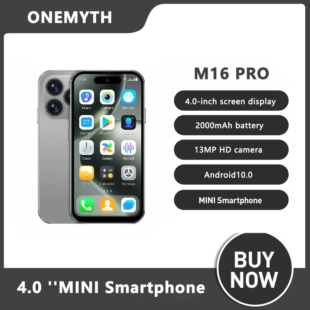 ONEMYTH M16 Pro 4,0 "Mini teléfono inteligente dinámico brillante 2GB RAM 16GB ROM Android10.0 reconocimiento facial desbloqueo 2000mAh 3G teléfono