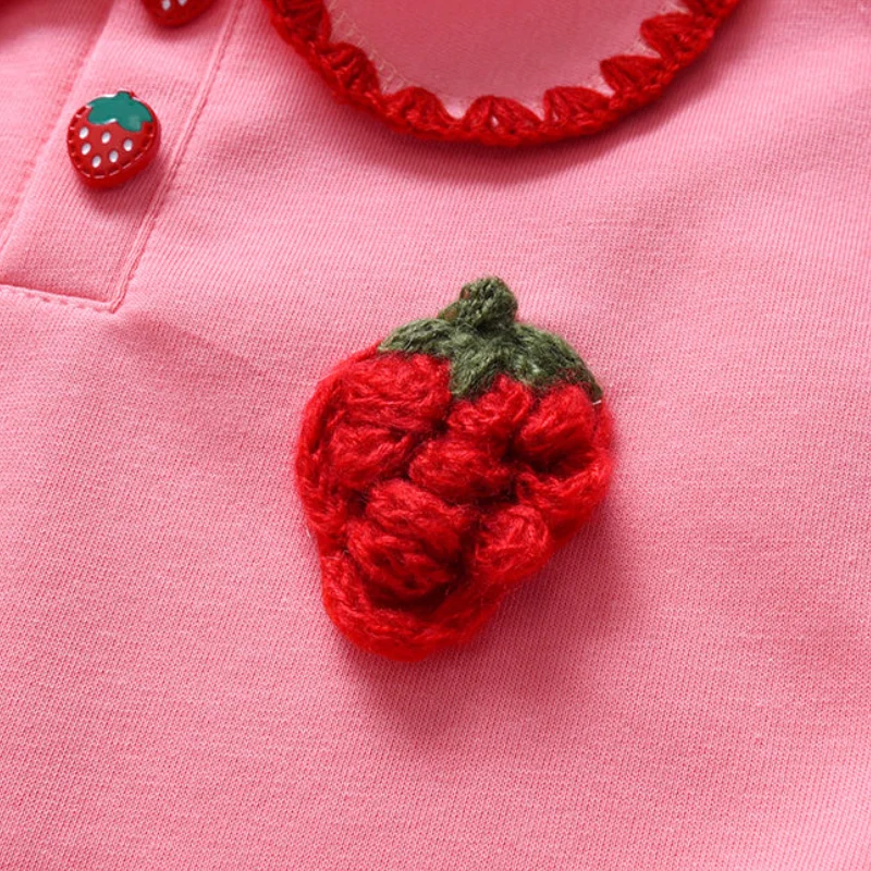 Jesienny zestaw ubranek dla dziewczynek Kid Strawberry Doll Collar Bluzy Pullover Top i spodnie Dolne stroje Garnitur dziecięcy