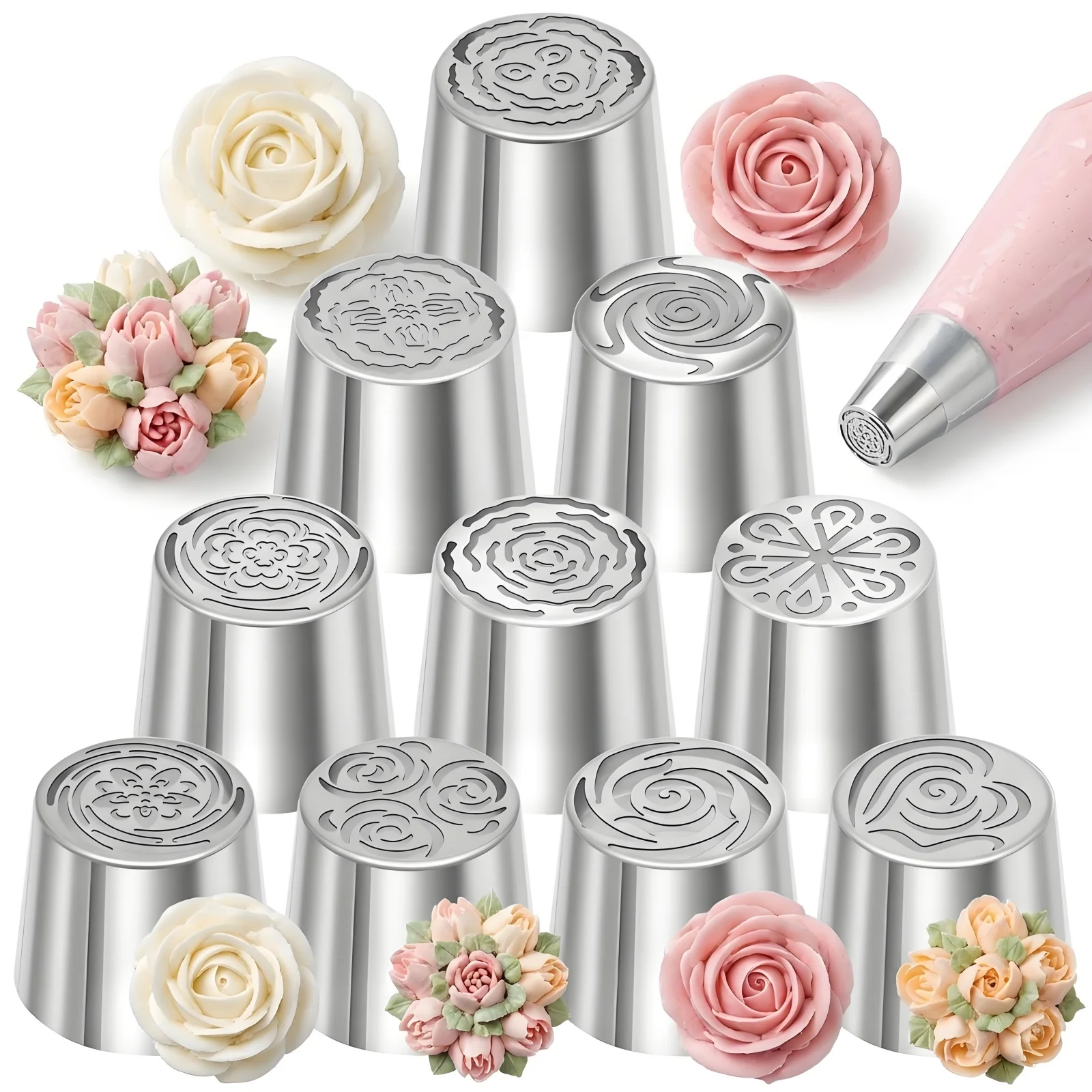 10/6Pc Extra Large Russian Piping Tip Stainless Steel Flower Piping Tips Easy to Clean Rose Icing Tip Set for Cake Dessert Decor