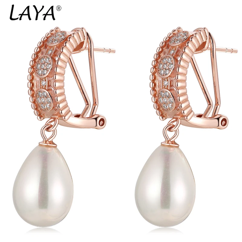 

LAYA Earring New 925 Sterling Silver Fashion High Quality Zircon Shell Pearl Drop Earrings For Women's Birthday Wedding Jewelry