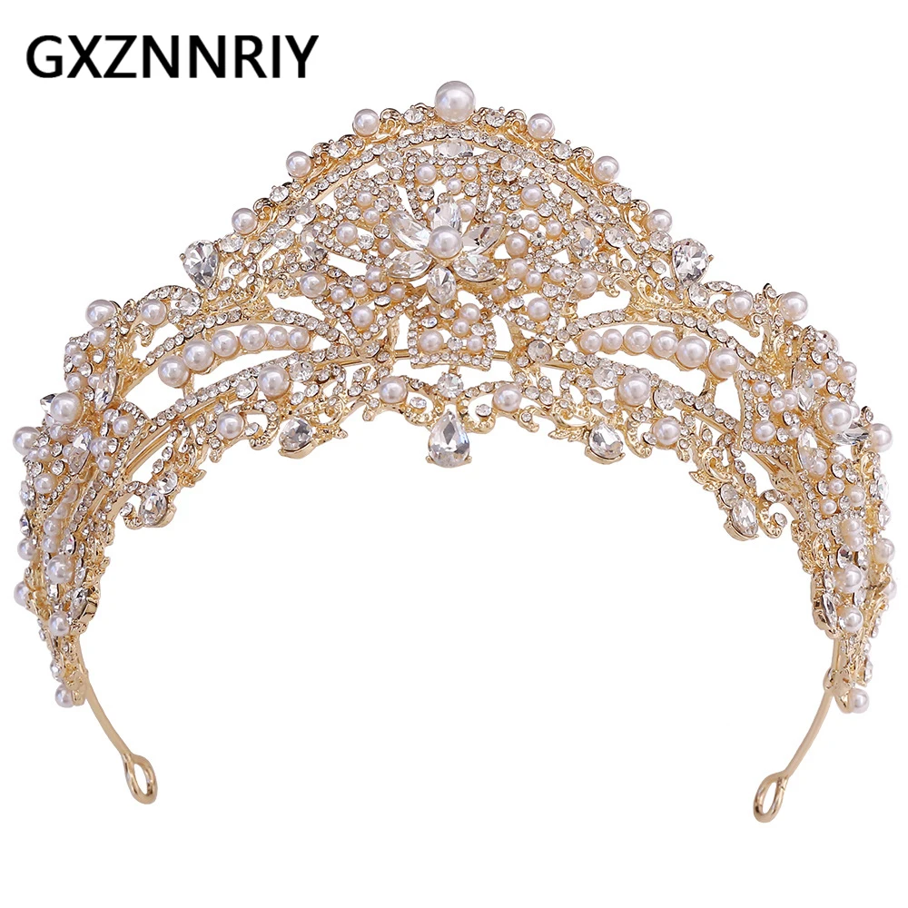 

Pearl Crown Bridal Wedding Tiaras and Crowns for Women Rhinestone Flower Hair Jewelry Party Bride Headpiece Prom Princess Gift