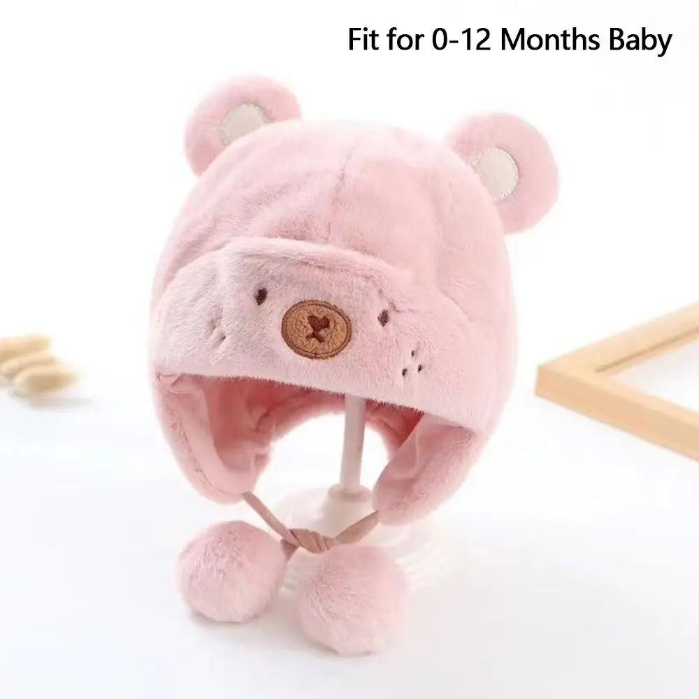 Cute Winter Warm Kids Hats Hemming Caps with Ball Ear Protection Hats Solid Color Newborn Bonnet