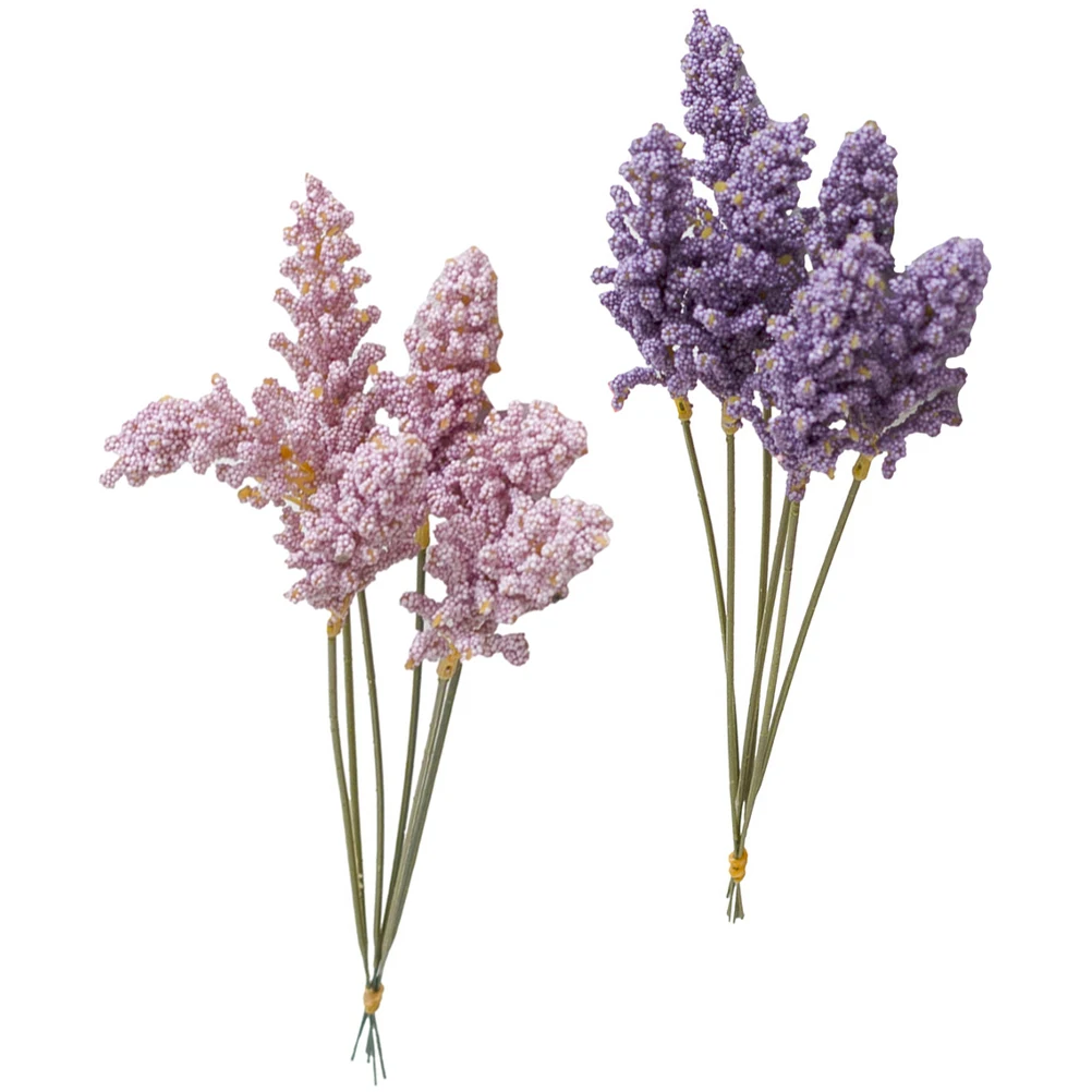 

2 Bunches Artificial Lavender Flowers Fake Plants Bright Color Vase Decor Wedding Party Supplies Lifelike Faux Green StemFlowers