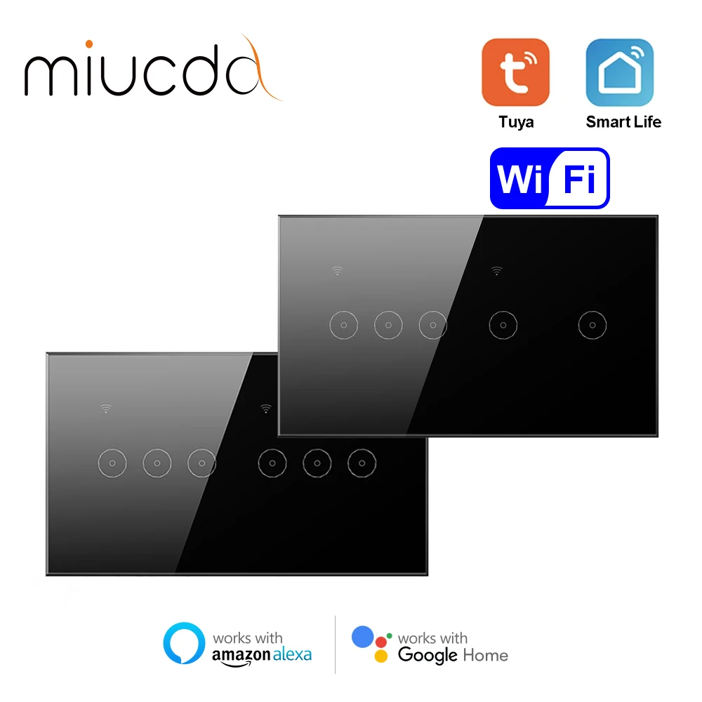 MIUCDA Tuya EU WiFi Smart Switch Wireless Remote LED Light Switches Wire Neutral Wire Required 4-6 Gang Alexa Google Home