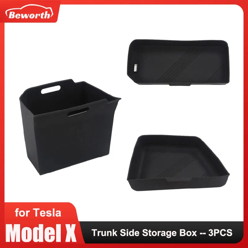 

3PCS Rear Trunk Side Storage Box for Tesla Model X 2023 Silicone Organizer Partition Stowing Tidying Car Interior Accessories