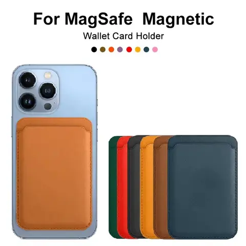Magnetic Card Holder Leather PU Card Sleeve ID Card Holder Mobile Phone Back Sticker Bag For Magsafe iPhone 17 Card Holder Cover