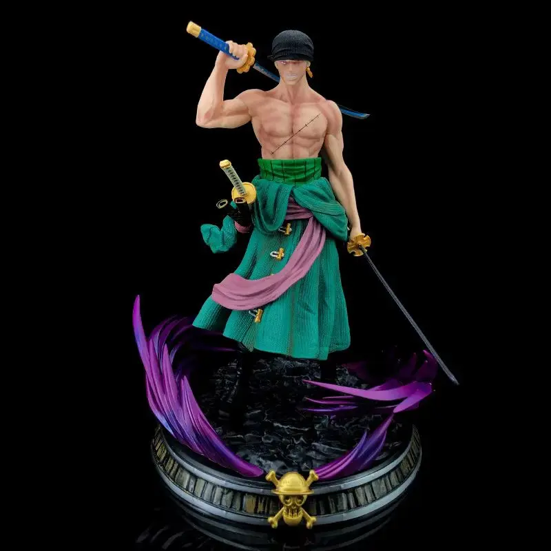 One Piece Jumbo Phantom Zoro Anime Actionfigur 34 cm mit zwei Kopfskulpturen, Desktop-Dekoration, Fans, Ornamente, Collietible-Geschenk