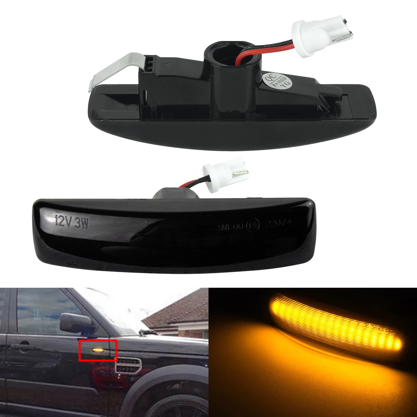 

2x LED Side Marker Indicator Turn Signal Light Smoke Black For Land Rover Discovery 3 4 Freelander 2 Range Rover Sport L320
