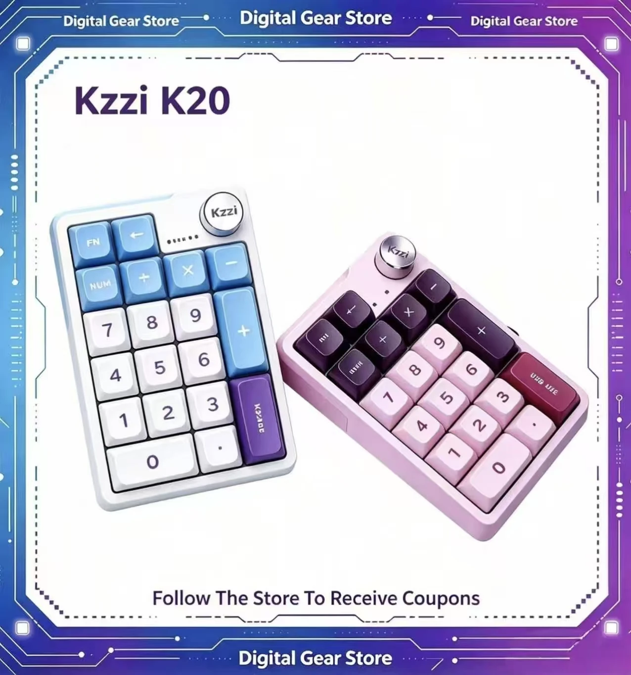 Kzzi K20 21 Keys Numeric Keypad 2.4G Bluetooth Mechanical Number Swappable Wind Rain Axis V2 Rechargeable RGB Portable Keypad