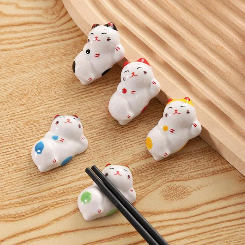 5 Pcs/Set Ceramic Lazy Cat Chopstick Rack Spoon Fork Chopstick Pillow Holder Kitchen Tableware Decoration Ornaments